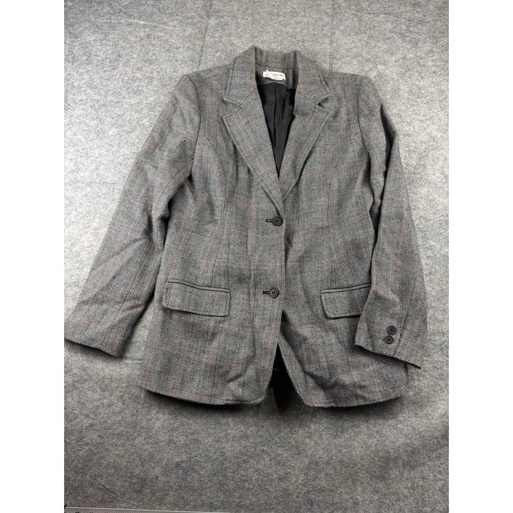 JG Hook Womens 10T Wool Blazer Herringbone Plaid Grey Red 21-3556-4 Tall